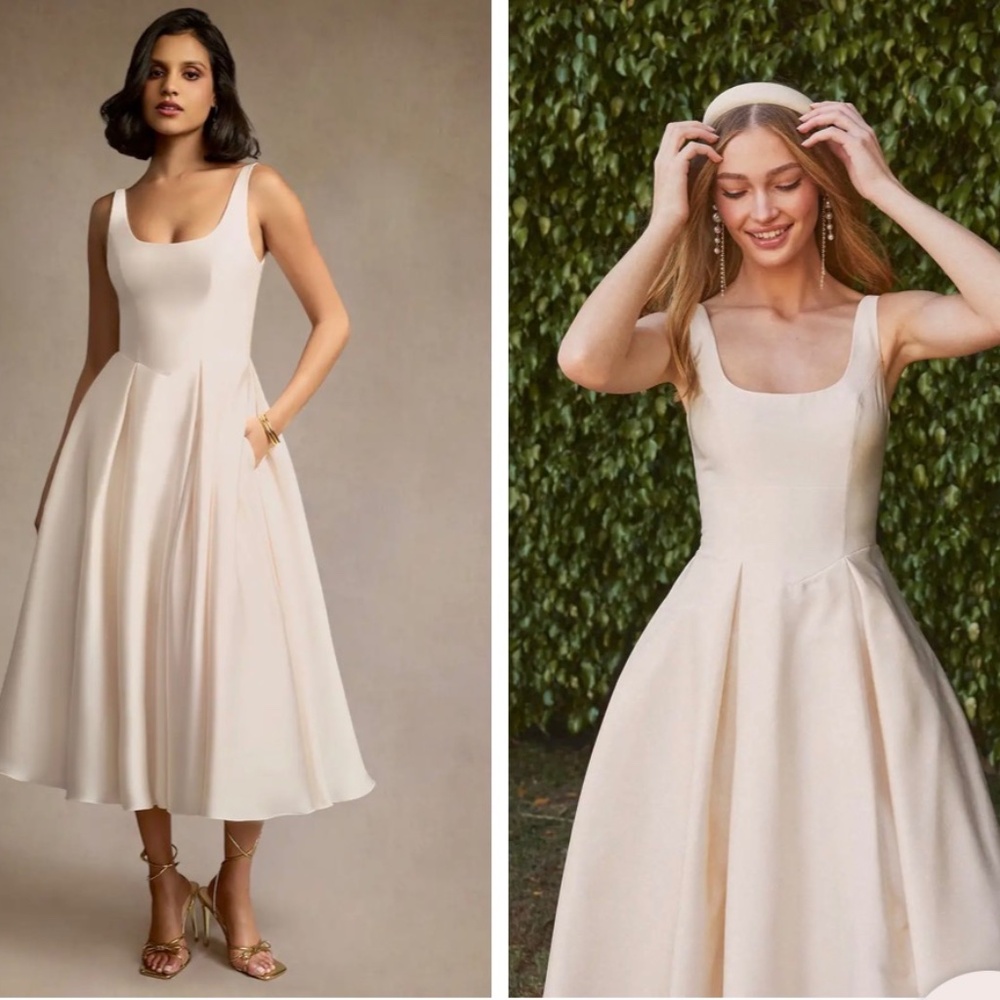 Azazie Olivia Cream Pleated Midi Dress BRAND NEW WITH TAGS 14